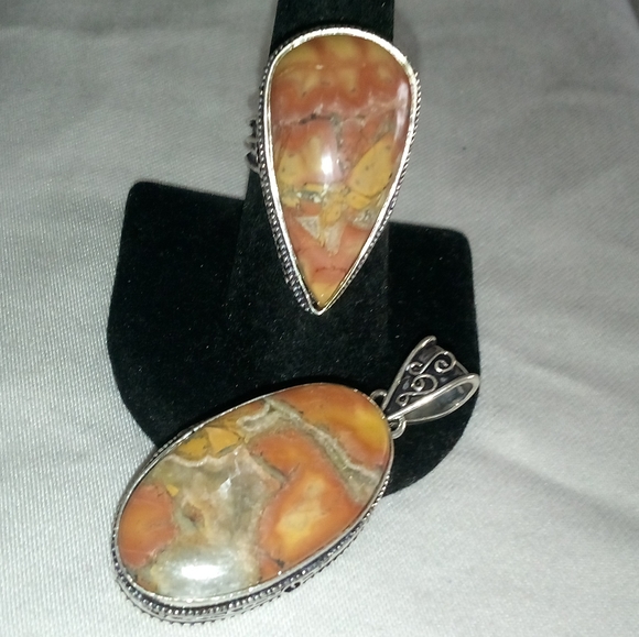 Vintage Natural brown jasper pendant and ring - Picture 4 of 4